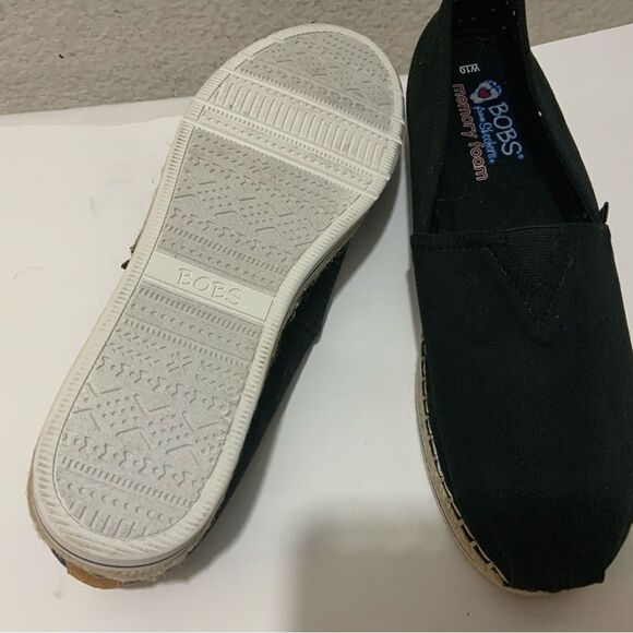New BOBS From Skechers Women's Size 10 Shoe with Memory Foam Black Canvas Flats - Picture 10 of 12